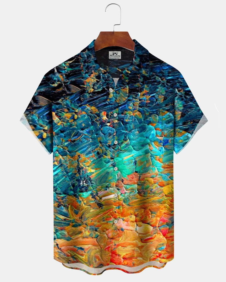 Alohadaddy® Vintage Gradient Acrylic Paint Print Art Pockets with Elastic Buttons Men&