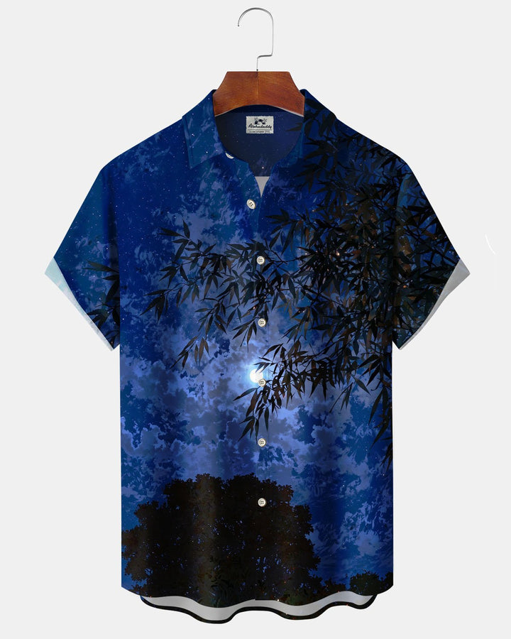 Alohadaddy® Casual Bamboo Leaf Night Sky Print Art Stretch Men&