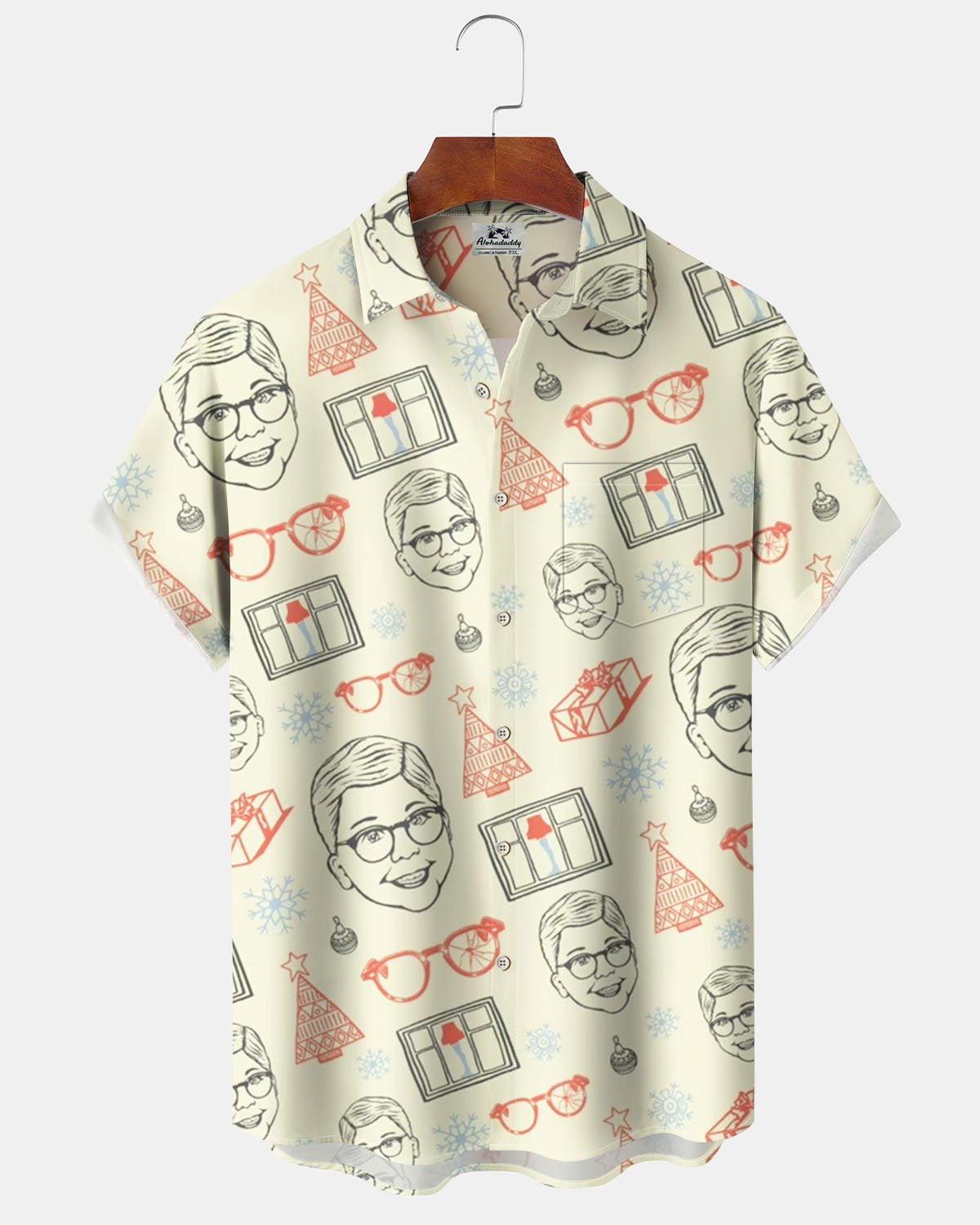 Alohadaddy® Retro Cartoon Portrait Print Art Elastic Button Pocket Men's Short-Sleeve Shirt Big & Tall