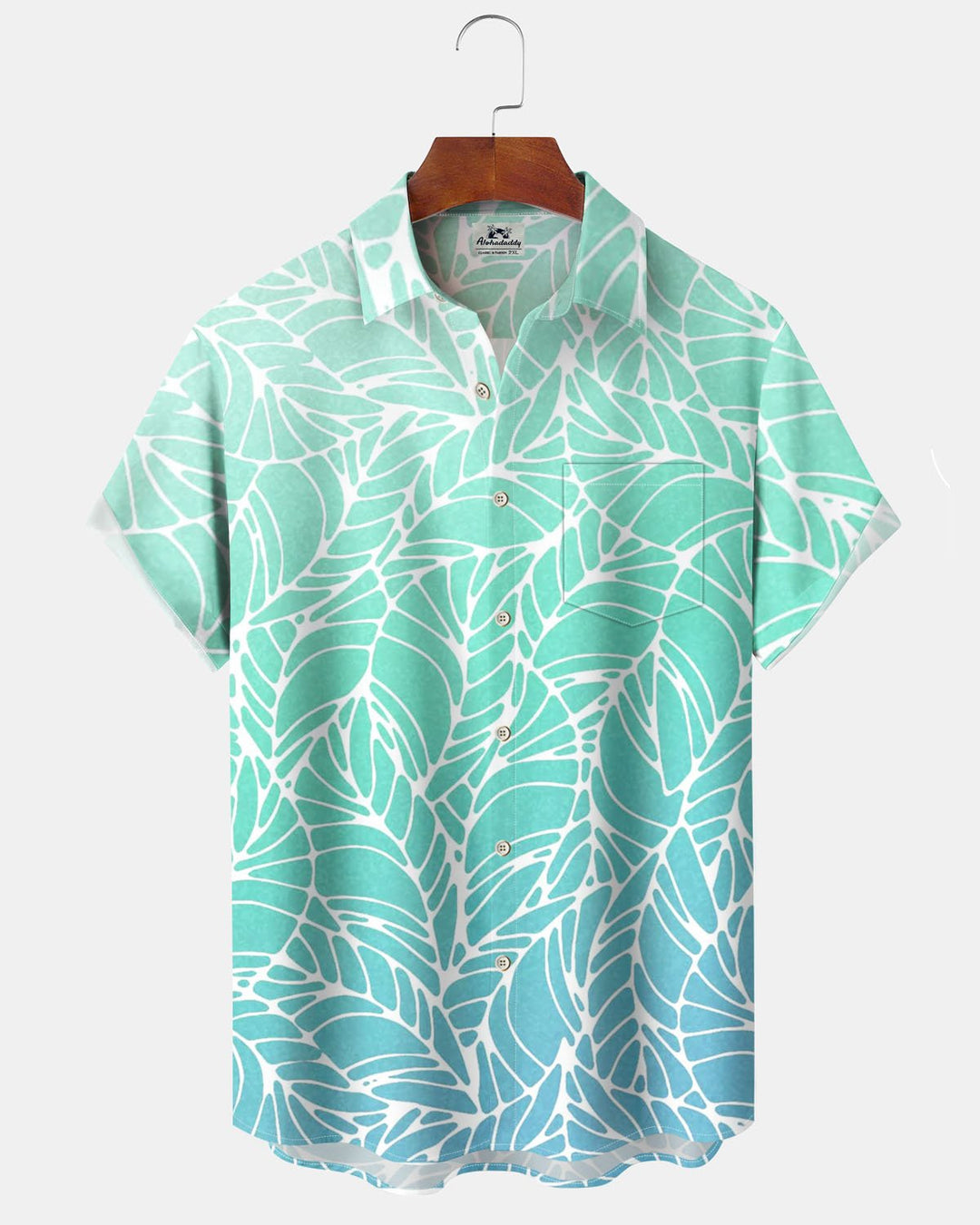 Alohadaddy® Vintage Gradient Leaf Print Art Pocket Button Stretch Men&