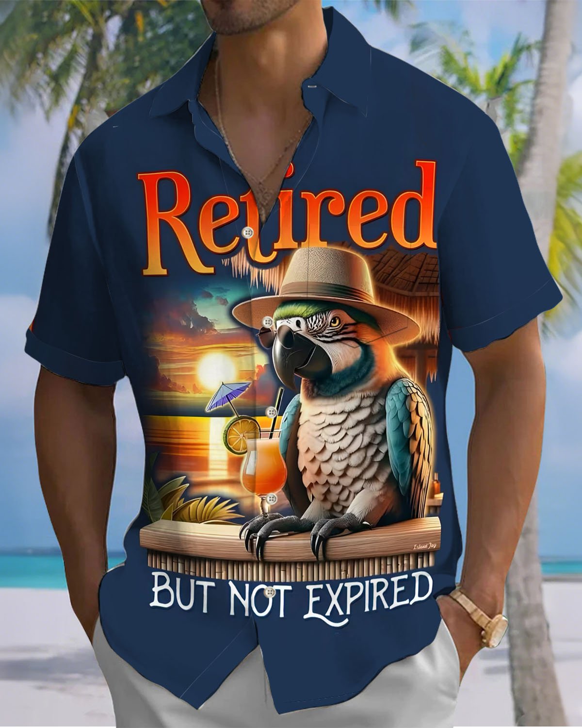 Alohadaddy® Hawaiian Parrot Print Art Pocket Stretch Men's Short-Sleeve Shirt Big & Tall