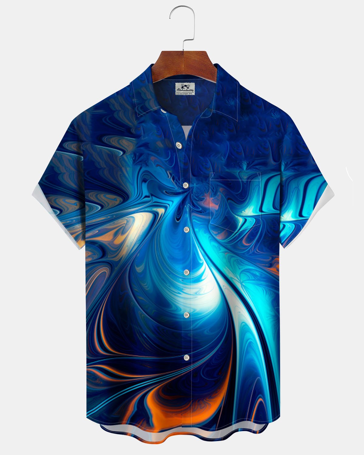 Alohadaddy® Casual Abstract Print Art Stretch Pocket Button Men's Short Sleeve Shirt Big & Tall
