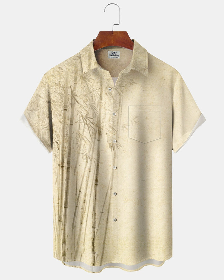 Alohadaddy® Casual Painting Bamboo Print Art Button-Down Pocket Men&