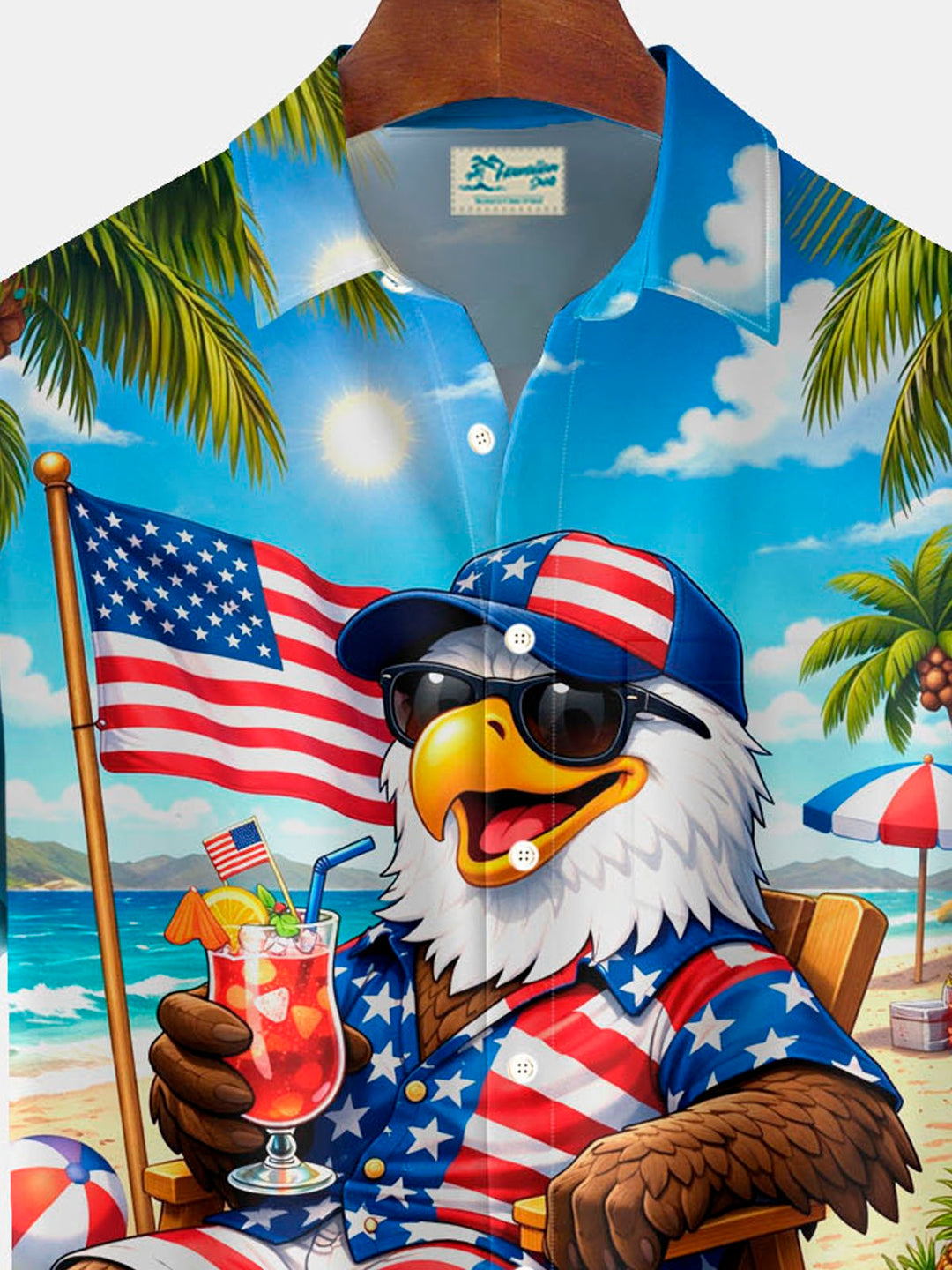 Alohadaddy® Hawaii Vintage Flag Eagle Vacation Print Men&