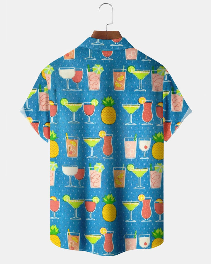 Alohadaddy® Hawaiian Cocktail Print Art Pocket Button Men&