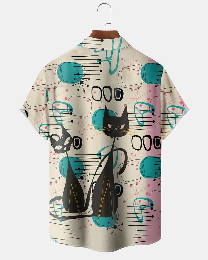 Alohadaddy® Casual Atomic Cat Print Artistic Button Pocket Cardigan Men&