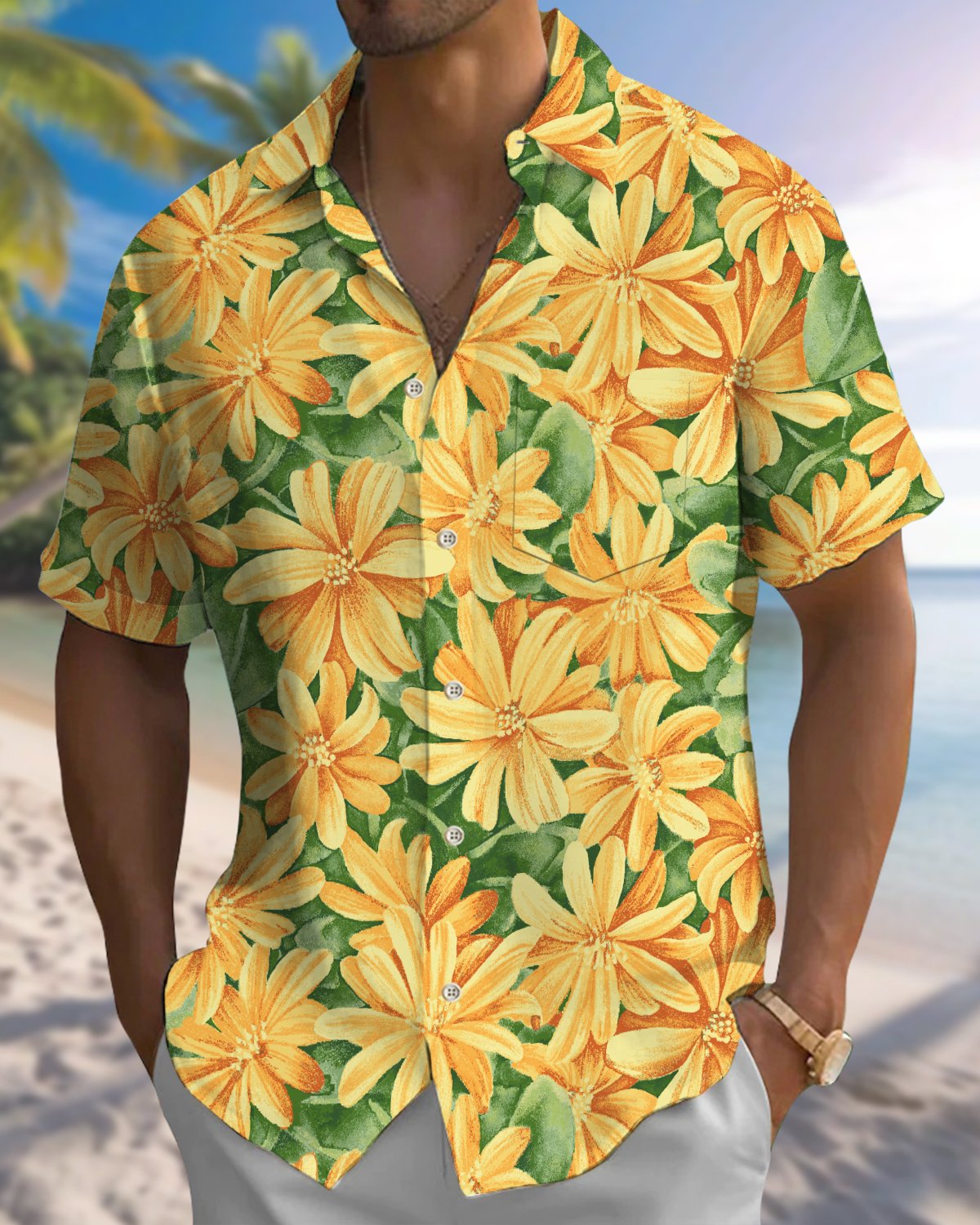 Alohadaddy® Hawaiian Floral Print Art Button Pocket Cardigan Men's Short Sleeve Shirt Big & Tall