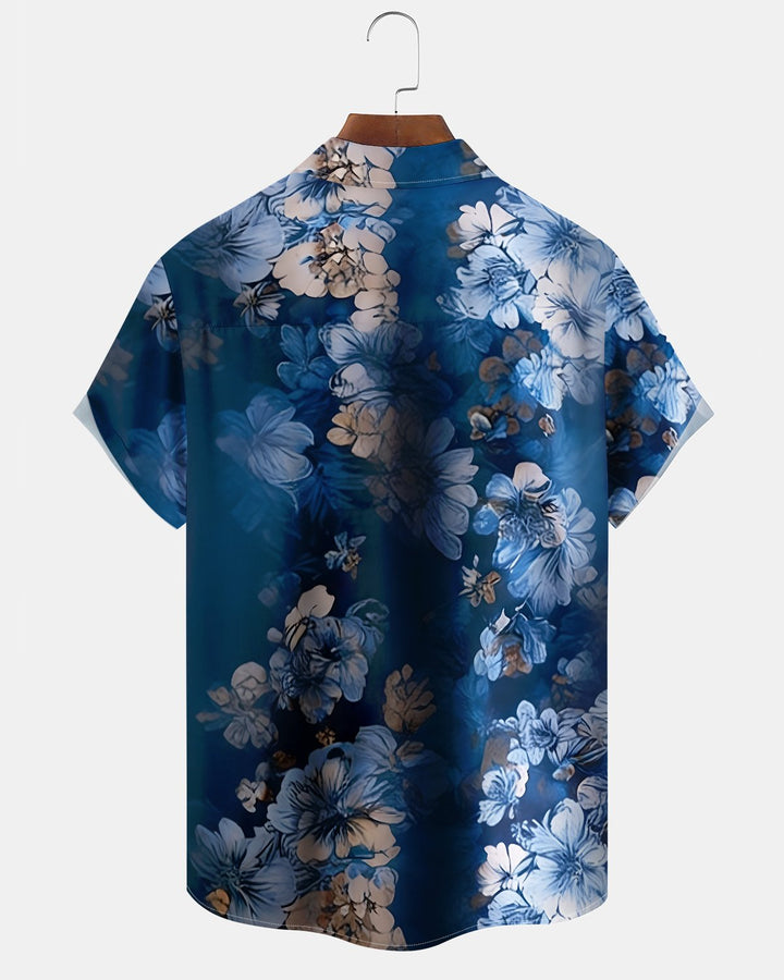 Alohadaddy® Hawaiian Gradient Floral Print Art Button Pocket Cardigan Men&