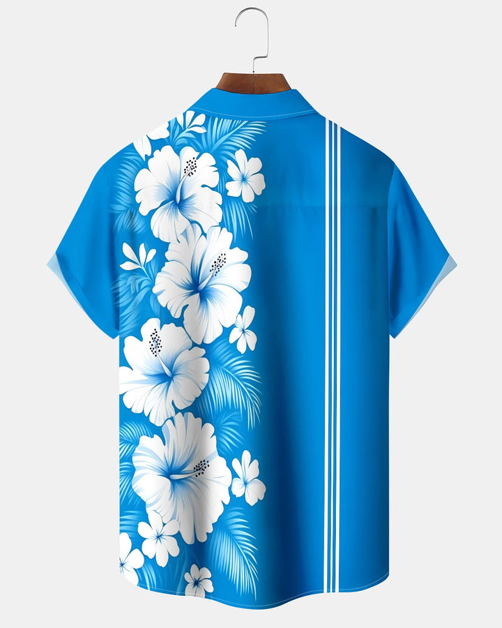 Alohadaddy® Hawaiian Hibiscus Print Artistic Button Pocket Cardigan Men&