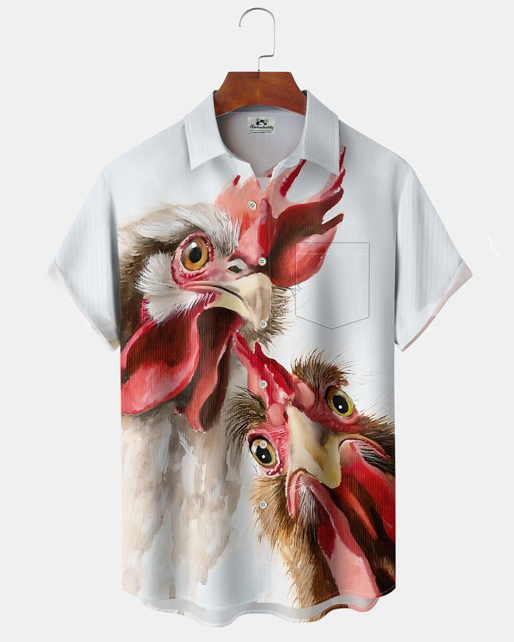 Alohadaddy® Casual Rooster Print Art Button Pocket Cardigan Men&