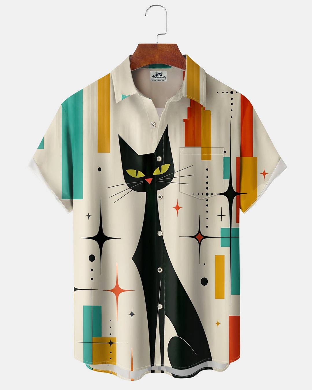Alohadaddy® Vintage Atomic Print Art Button Pocket Cardigan Men&
