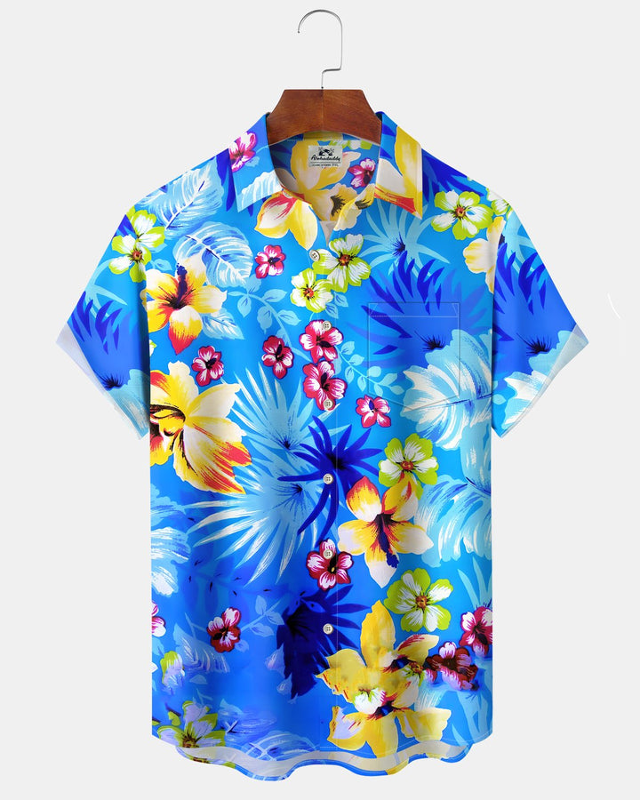 Alohadaddy® Hawaiian Palm Leaf Print Art Button Pocket Cardigan Men&