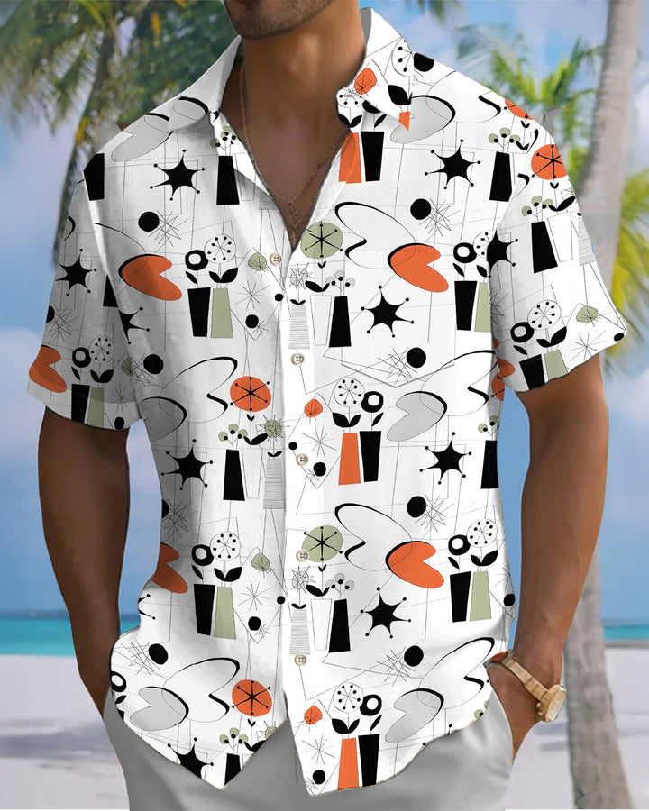 Alohadaddy® Casual Geometric Print Art Button Pocket Cardigan Men&