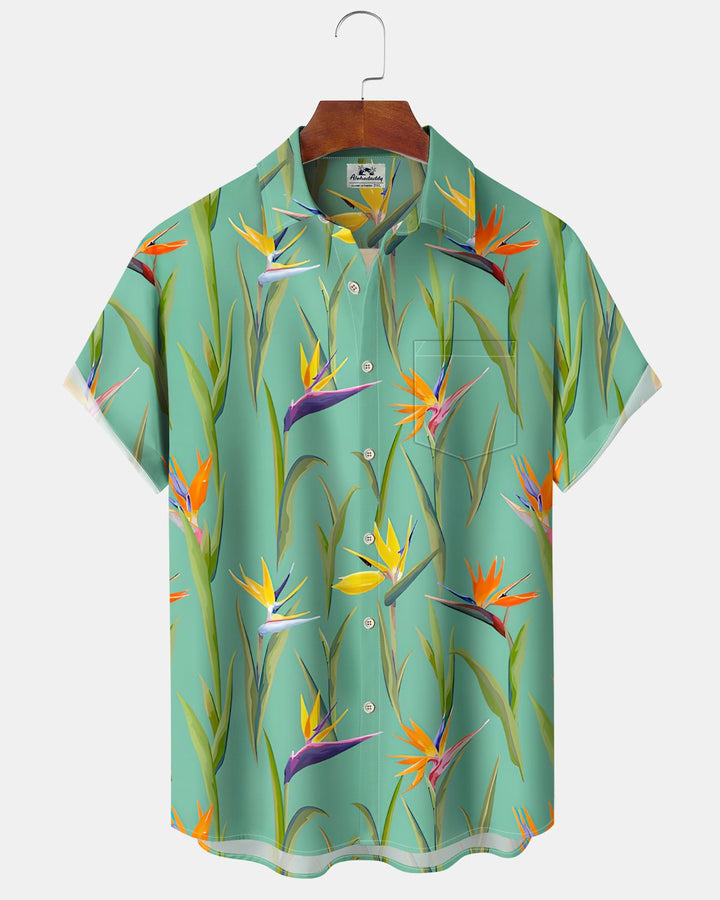Alohadaddy® Casual Bird of Paradise Floral Print Artistic Button Pocket Cardigan Men&