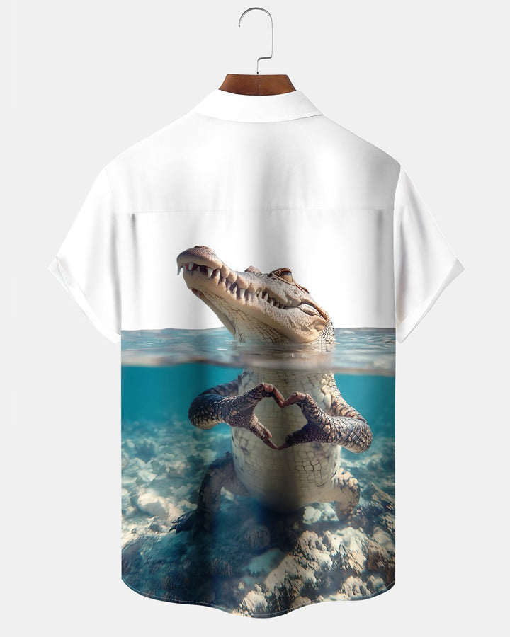 Alohadaddy® Casual Crocodile Print Art Button Pocket Cardigan Men&