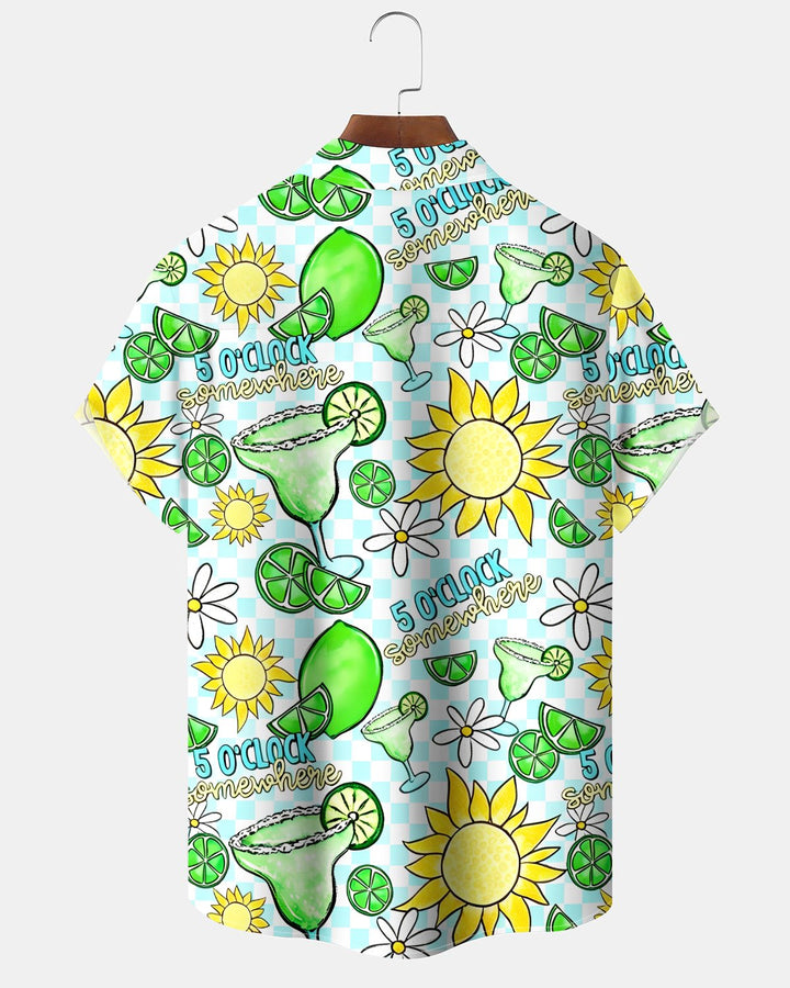 Alohadaddy® Hawaiian Cocktail Print Art Button Pocket Cardigan Men&