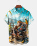 Alohadaddy® Hawaiian Monkey Print Art Button Cardigan with Pockets for Men's Short-Sleeve Shirt