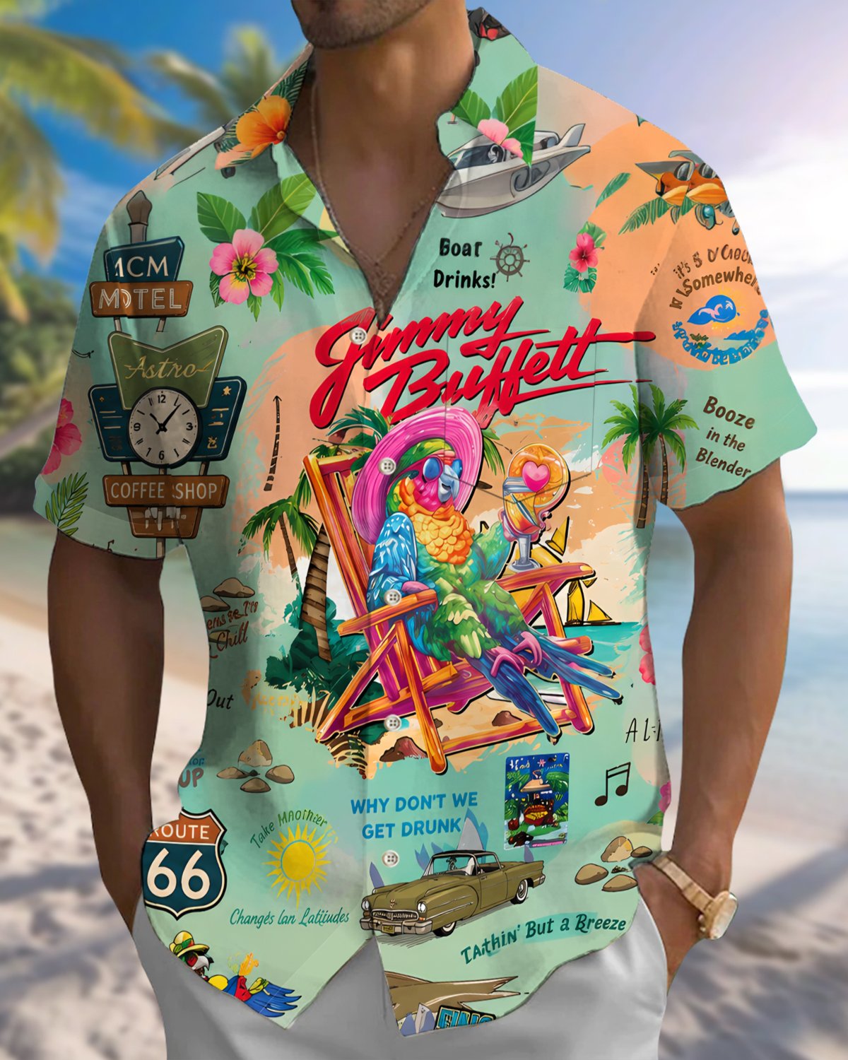 Alohadaddy® Hawaiian Parrot Print Art Button Pocket Cardigan Men's Short Sleeve Shirt