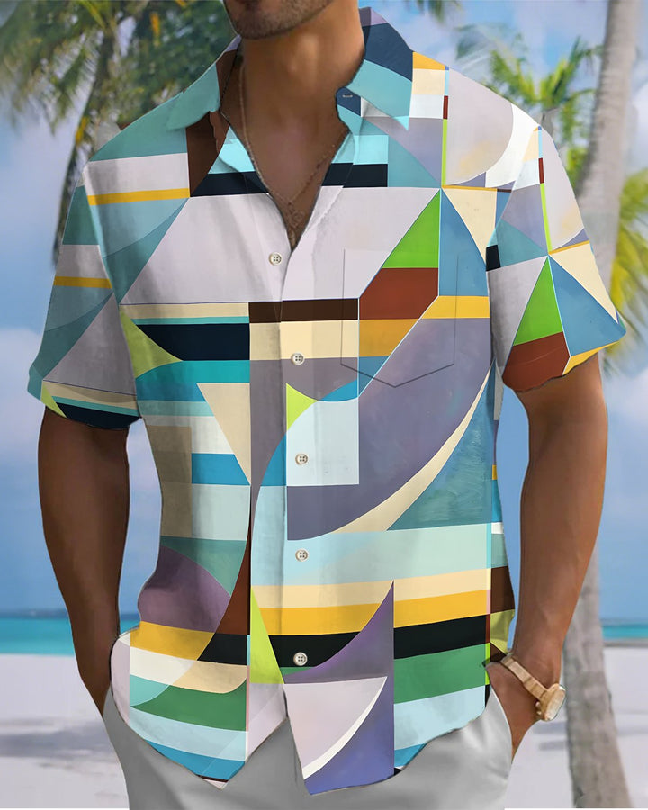 Alohadaddy® Casual Geometric Print Art Button Pocket Cardigan Men&