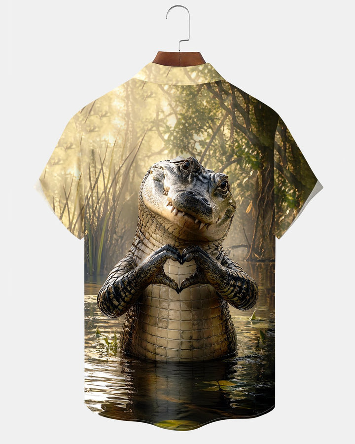 Alohadaddy® Vintage Crocodile Print Art Button-Down Cardigan  Men&