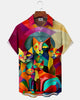 Alohadaddy® Men's Short-Sleeve Button-Down Shirt with Retro Cat Print and Pocket