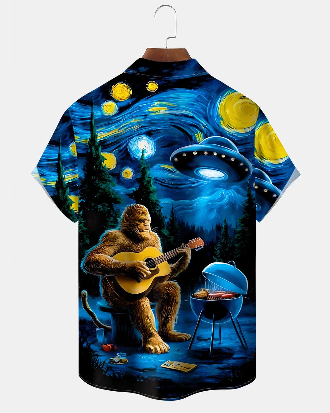 Alohadaddy® Retro Starry Sky Gorilla Music Print Art  Buttons Pockets  Cardigan Men&