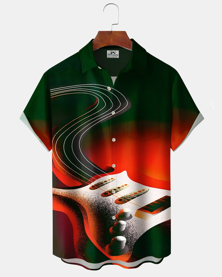 Alohadaddy® Retro Guitar Music Print Art Button Pocket Cardigan Men&