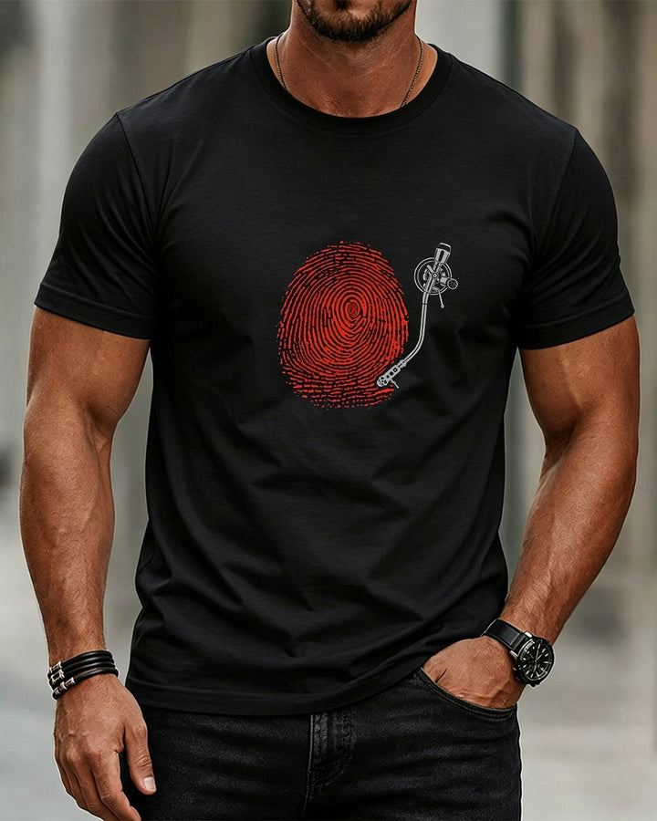 Alohadaddy® Casual Music-Print Crew-Neck Short-Sleeve T-Shirt