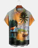 Alohadaddy® Men's Short-Sleeve Button-Down Shirt  Sunset Fishing Village Print  Pocket Cardigan Style