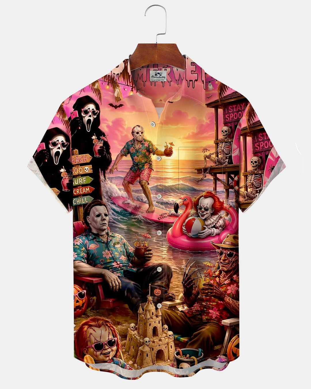 Alohadaddy® Holiday Halloween Graphic Print Button-Down Pocket Cardigan-Style Men&