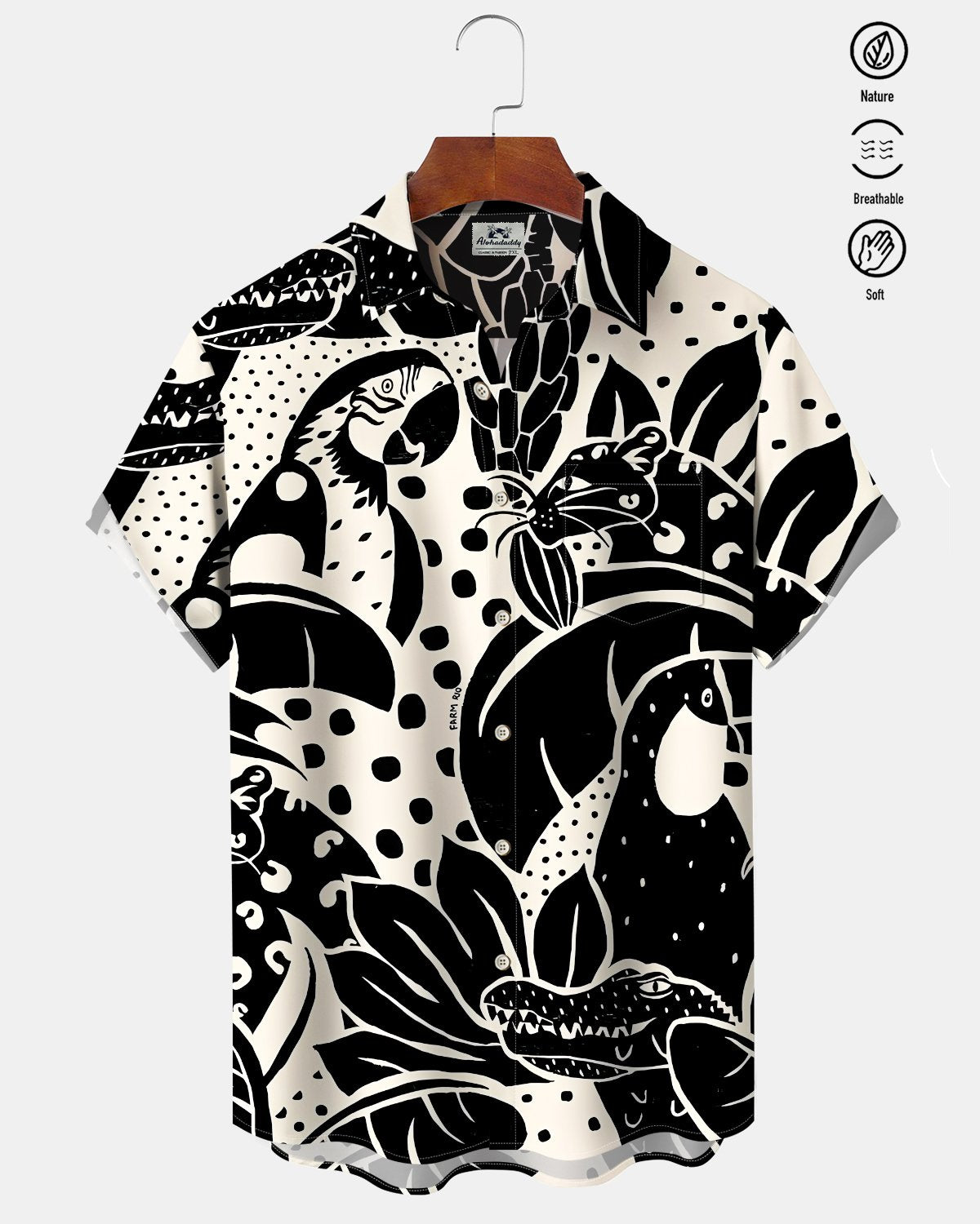 Alohadaddy® Men's Short-Sleeve Button-Down Shirt with Parrot Print Pocket  and Cardigan-Style Front