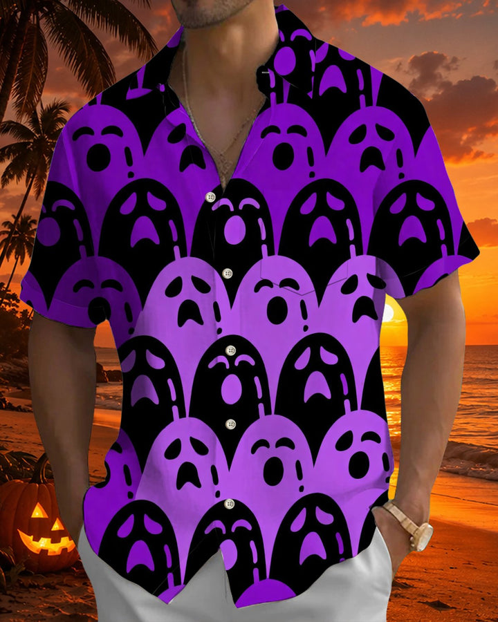 Alohadaddy® Holiday/Halloween Print Button-Down Short-Sleeve Shirt with Pocket