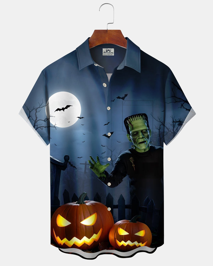 Alohadaddy® Holiday Halloween Graphic Print Button-Down Pocket Cardigan-Style Men&