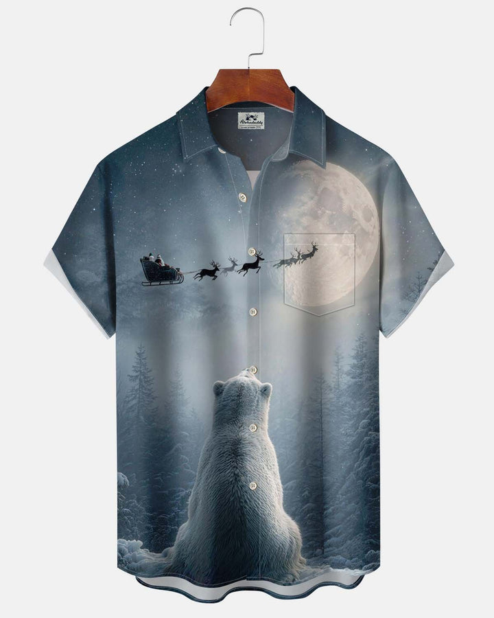 Alohadaddy® Holiday/Christmas Print Button-Down Short-Sleeve Shirt with Pocket for Men