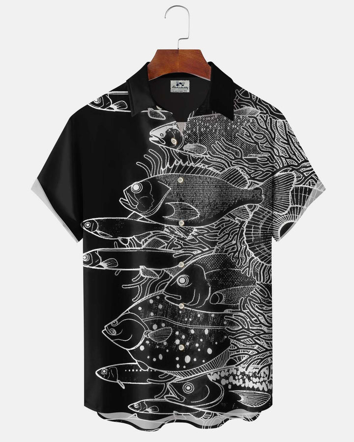 Alohadaddy® Men’s Short-Sleeve Button-Down Shirt  Marine Life Print, with Pocket