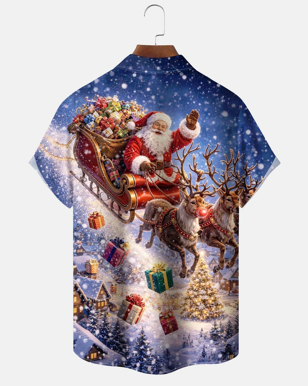 Alohadaddy® Holiday Santa Claus Print Button-Down Short-Sleeve Men’s Shirt with Pocket