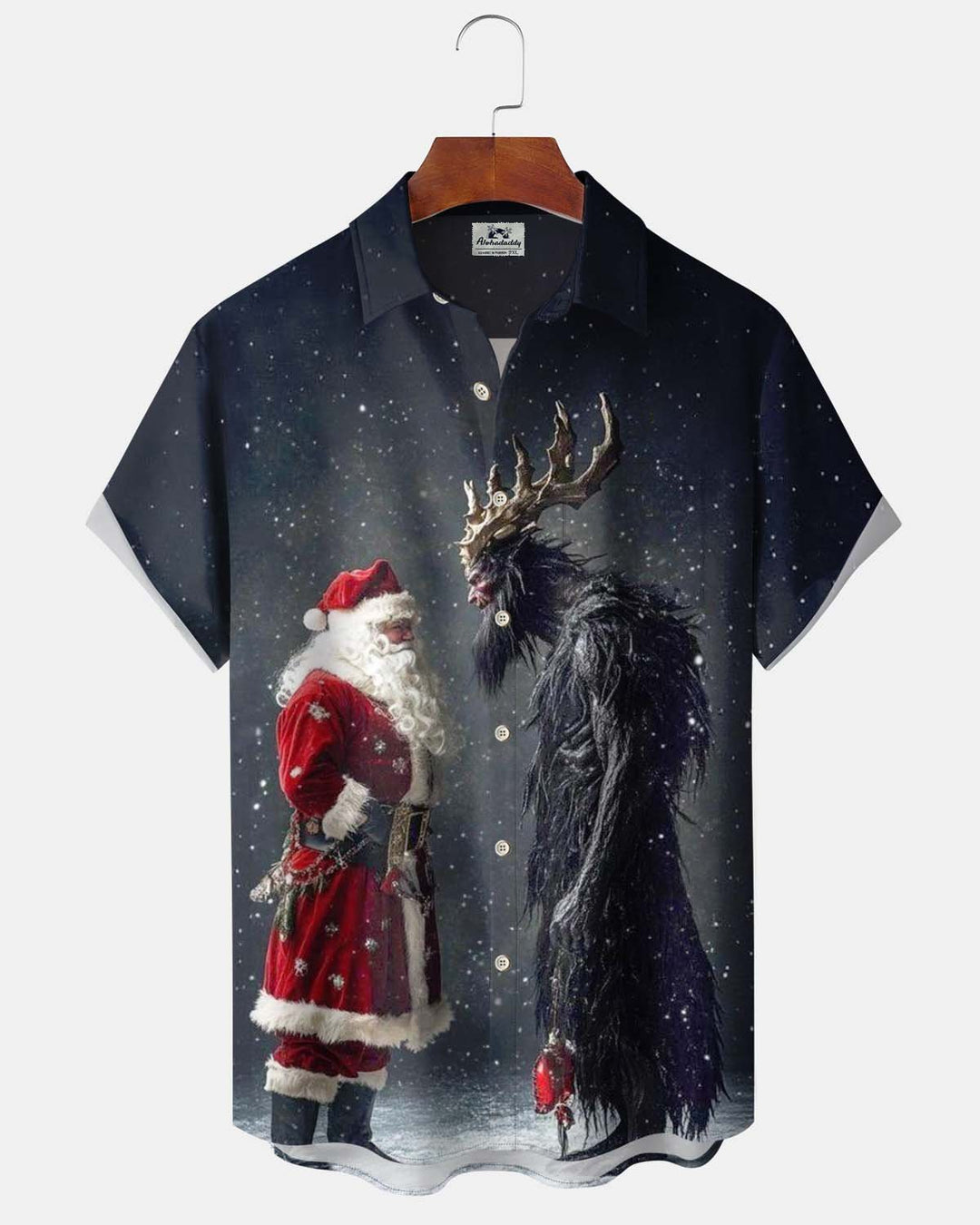 Alohadaddy® Men’s Short-Sleeve Button-Down Cardigan Shirt with Pockets Vintage-Style Christmas Print
