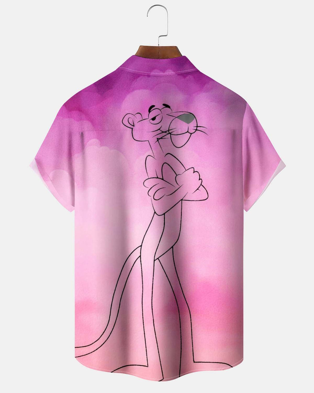 Alohadaddy® Men’s Short-Sleeve Casual Button-Down Shirt with Pink Panther Graphic Print and Pocket
