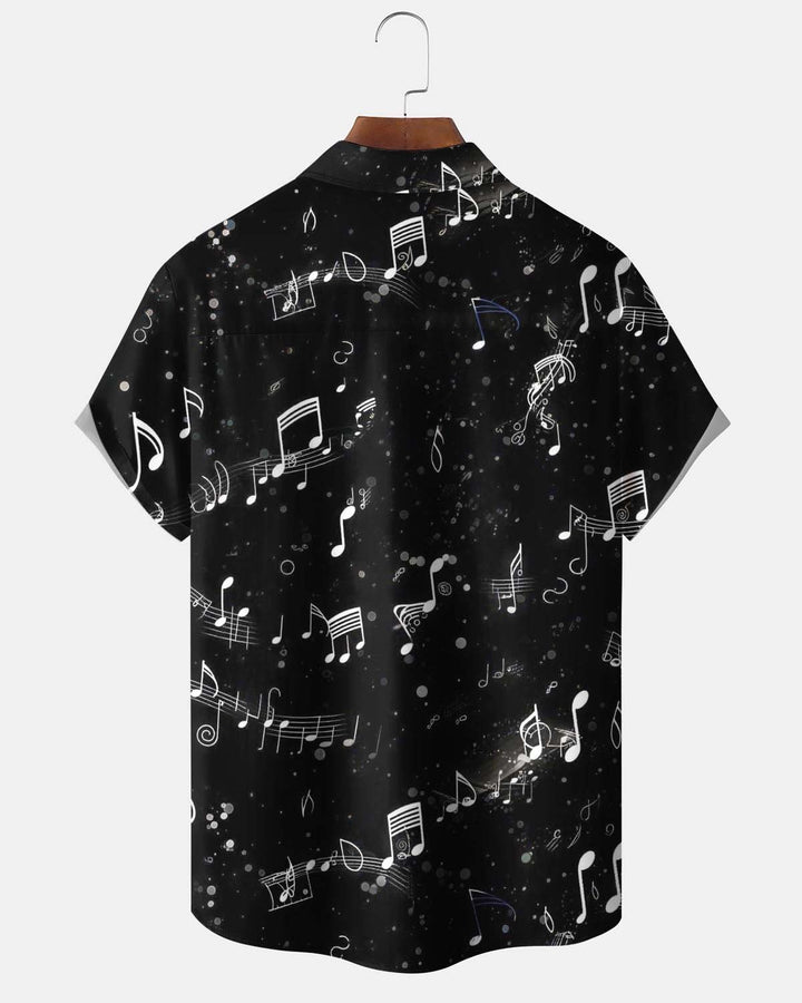 Alohadaddy® Men’s Short-Sleeve Button-Down Shirt  Vintage Musical Note Print with Pocket