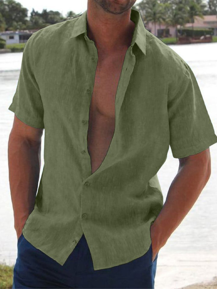 Camisa suelta de manga corta de lino y algodón para hombre