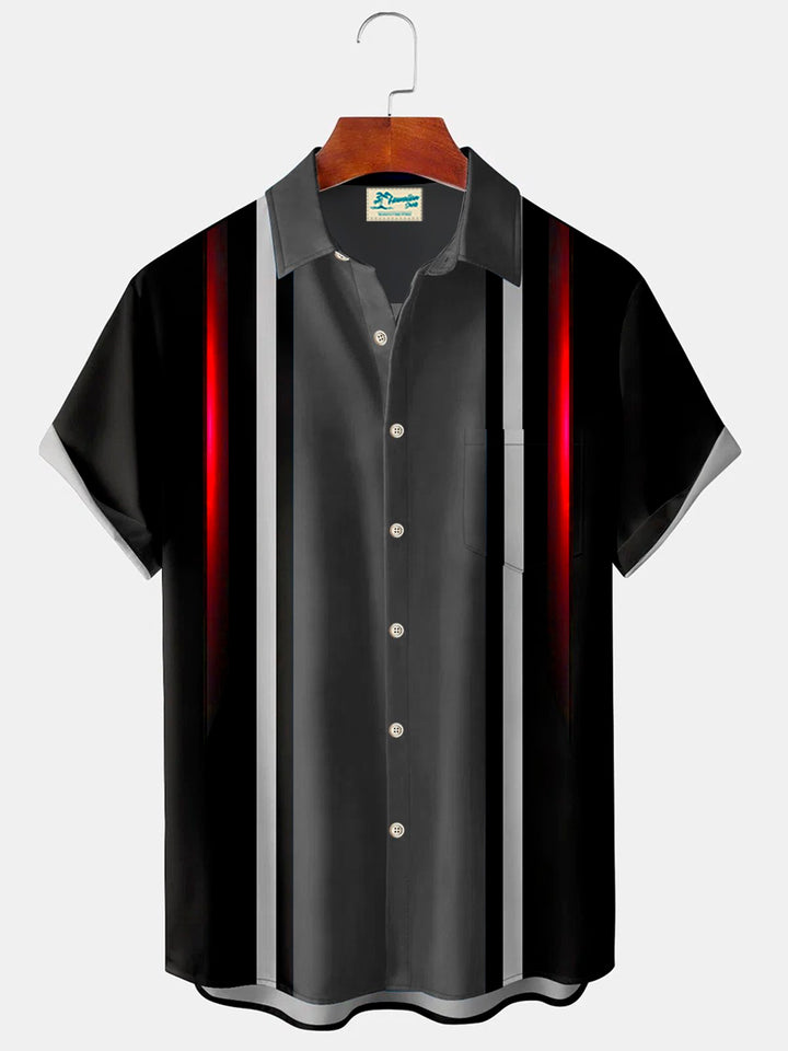 Alohadaddy Black Vintage Bowling Red Gradient Line Print Chest Bag Shirt Plus Size Shirt