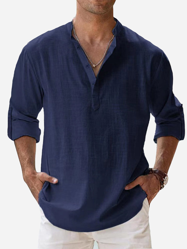 Camisas de manga larga con cuello de banda, de lino y algodón, básicas, informales, vintage, de Alohadaddy, cómodas y transpirables para campamento