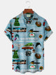Alohadaddy Christmas Red Men's Hawaiian Shirt Stretch Aloha Pocket Cartoon Camp Shirts