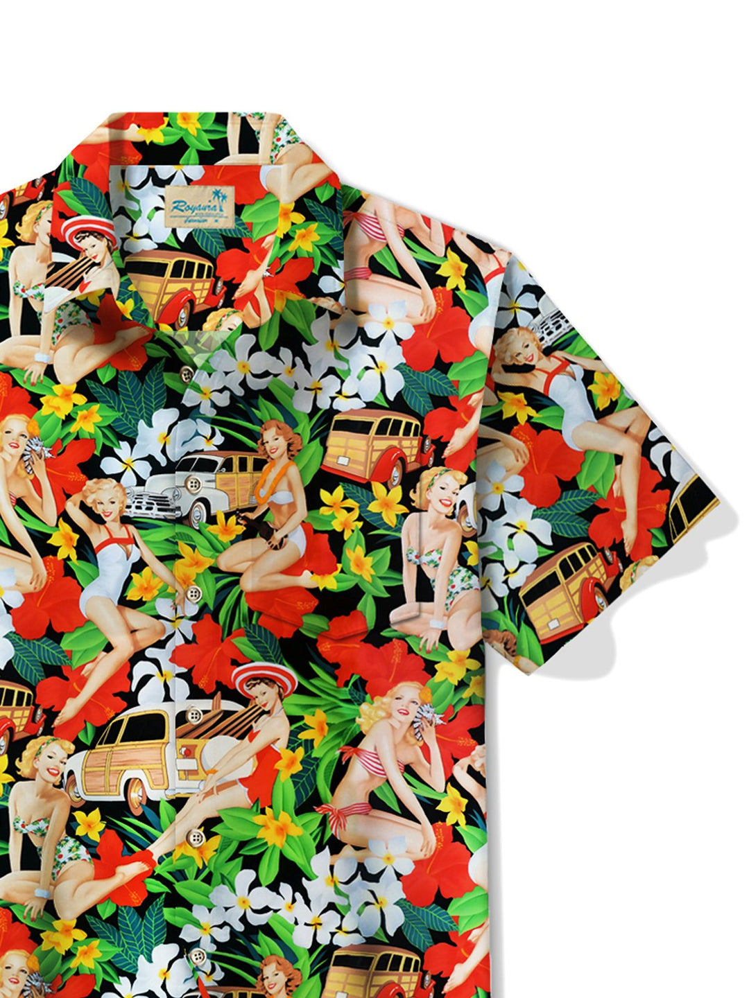 Camisa hawaiana con botones y bolsillo para hombre, estilo tropical, de Alohadaddy, con diseño floral y chica pin-up, talla grande