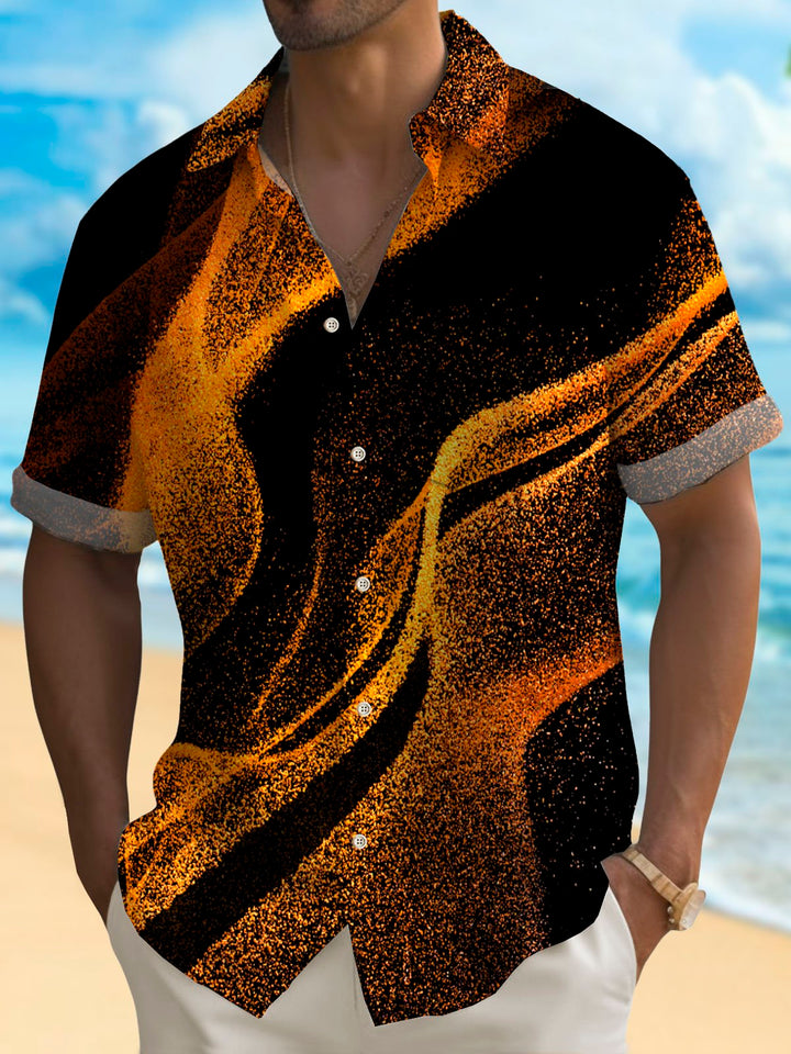 Chemise à manches courtes et poches boutonnées pour homme avec imprimé artistique vintage ombré d&