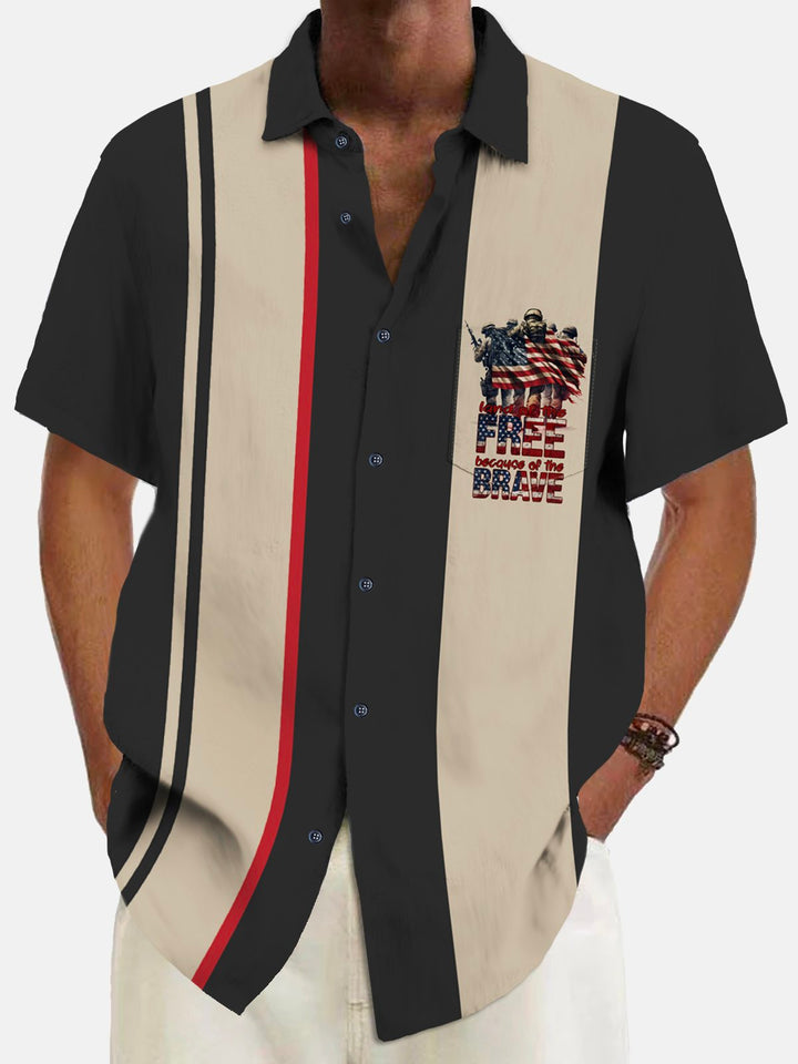 Camisa de hombre con estampado de bandera estadounidense de soldado del Día de los Caídos de Alohadaddy, camisa de bolsillo para acampar de fácil cuidado, talla grande