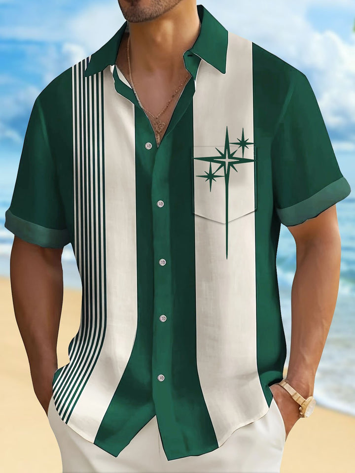 Alohadaddy Retro Geometric Bowling Stripe Print Men&