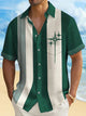 Alohadaddy Retro Geometric Bowling Stripe Print Men's Button Pocket Short Sleeve Shirt