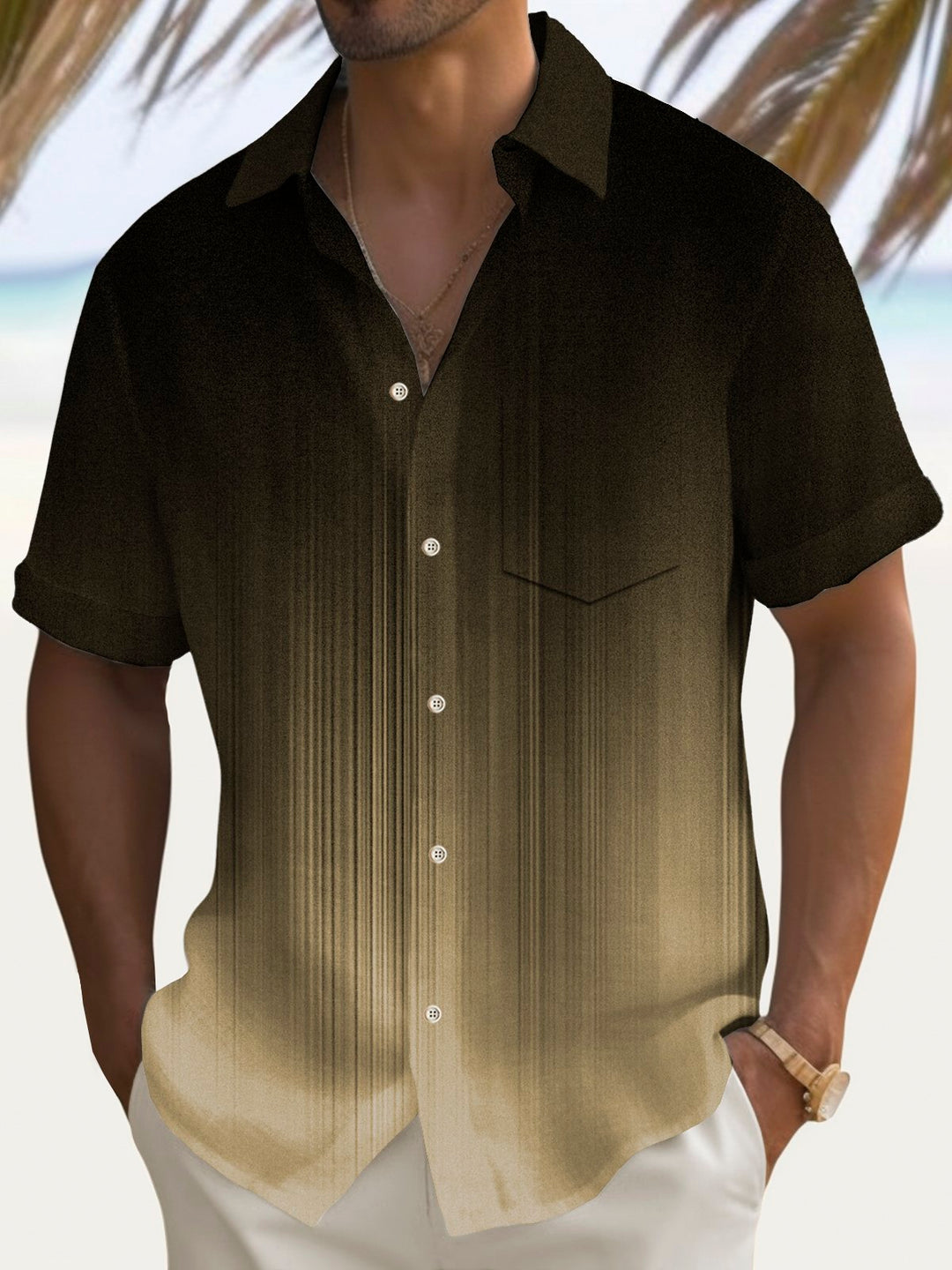 Alohadaddy Vintage Gradient Stripe Print Chest Pocket Men&