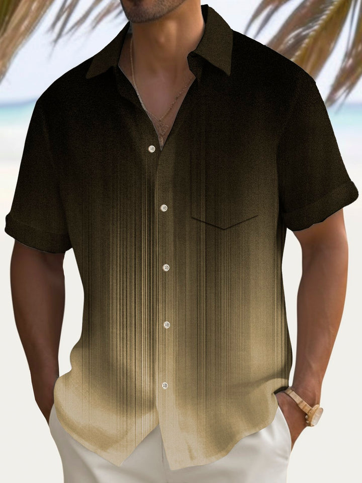 Alohadaddy Vintage Gradient Stripe Print Chest Pocket Men&